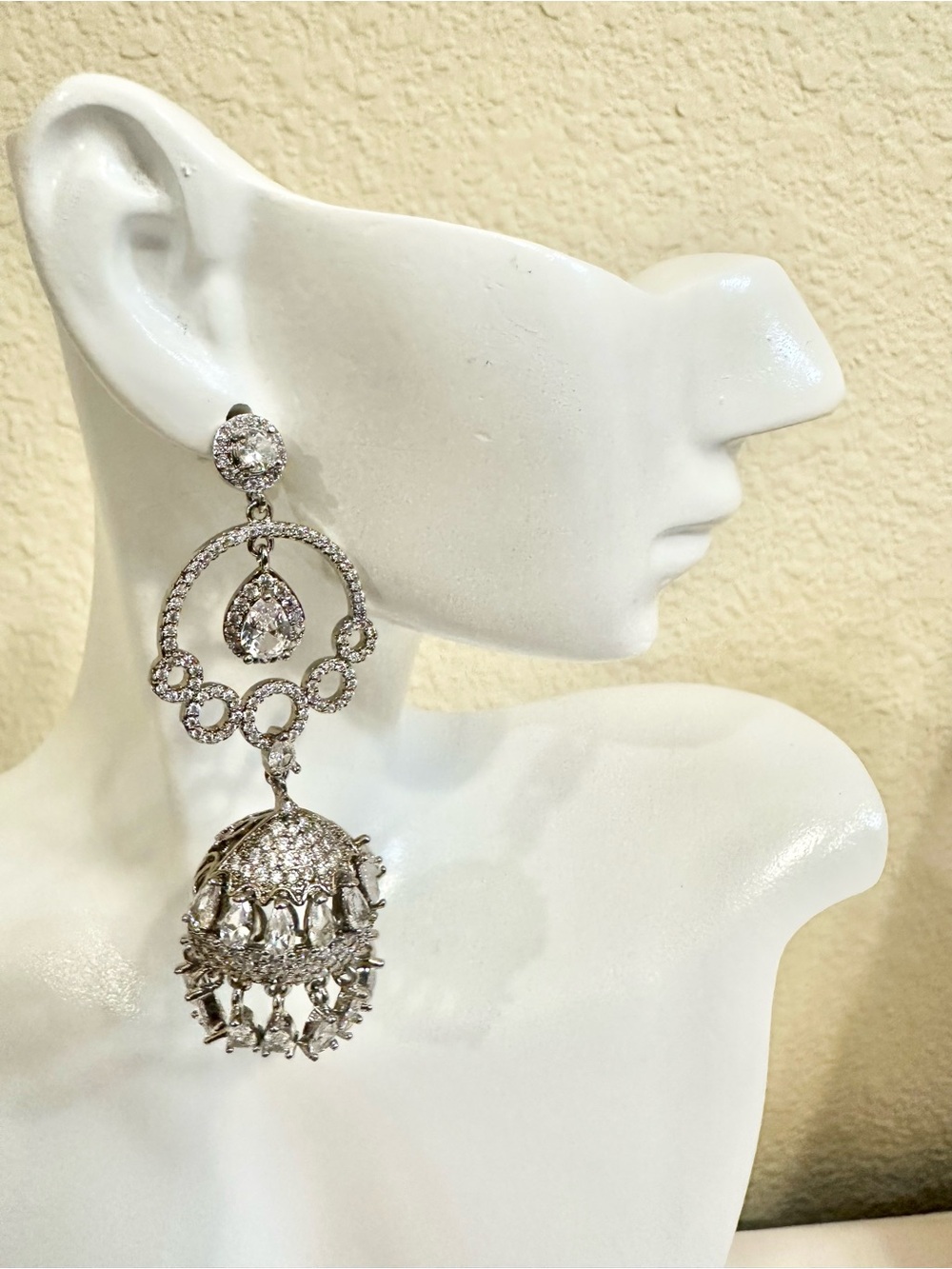 Elegant Rhodium Plated CZ Drop Earrings